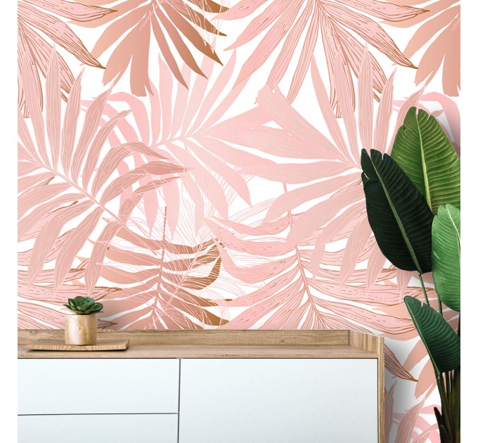 Wallpaper palm leaves Blush pink tropical wall covering