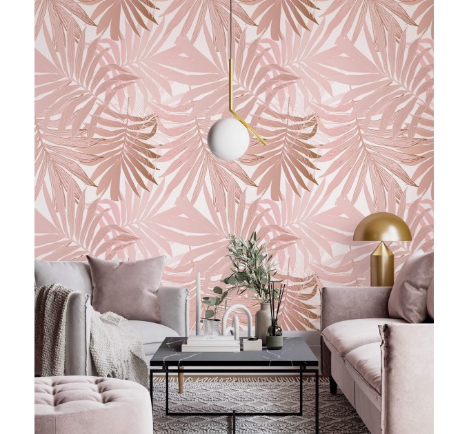 Wallpaper palm leaves Blush pink tropical wall covering