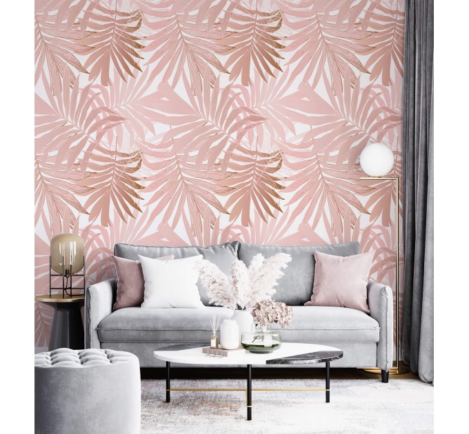 Wallpaper palm leaves Blush pink tropical wall covering
