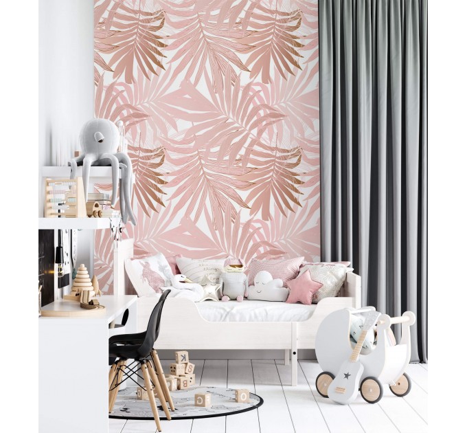 Wallpaper palm leaves Blush pink tropical wall covering