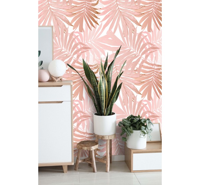 Wallpaper palm leaves Blush pink tropical wall covering