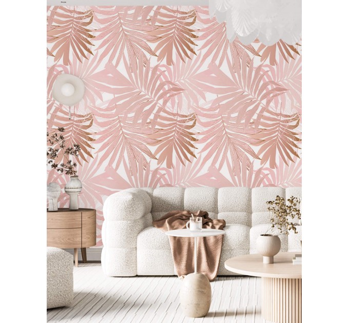 Wallpaper palm leaves Blush pink tropical wall covering