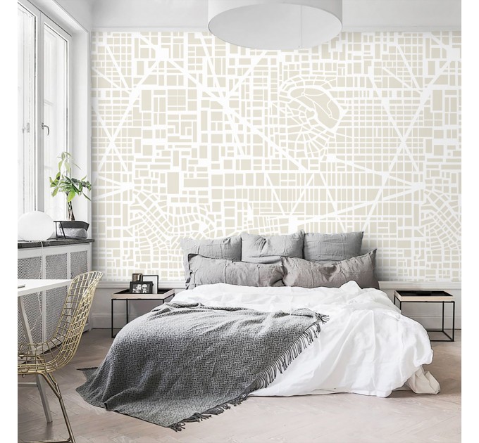 Neutral wallpaper Urban city map accent wall