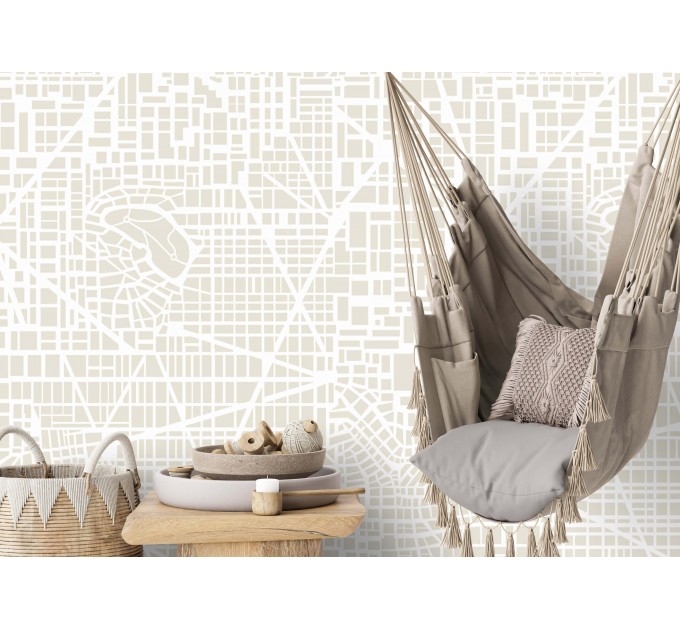 Neutral wallpaper Urban city map accent wall