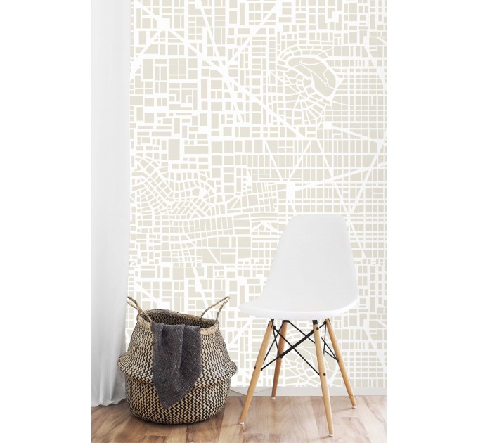 Neutral wallpaper Urban city map accent wall