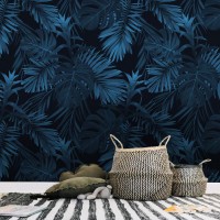 Dark blue tropical wallpaper palm leaves