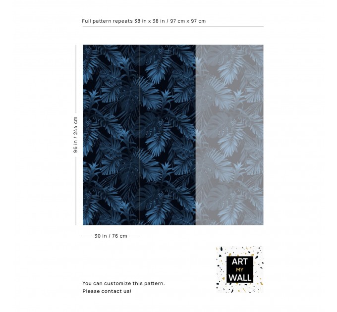 Dark blue tropical wallpaper palm leaves