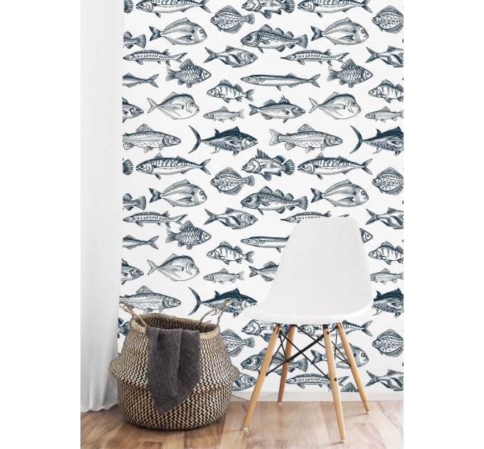 Fish wallpaper nautical marine accent wall covering
