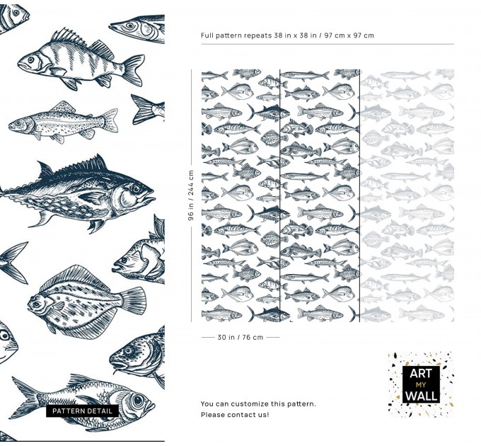 Fish wallpaper nautical marine accent wall covering