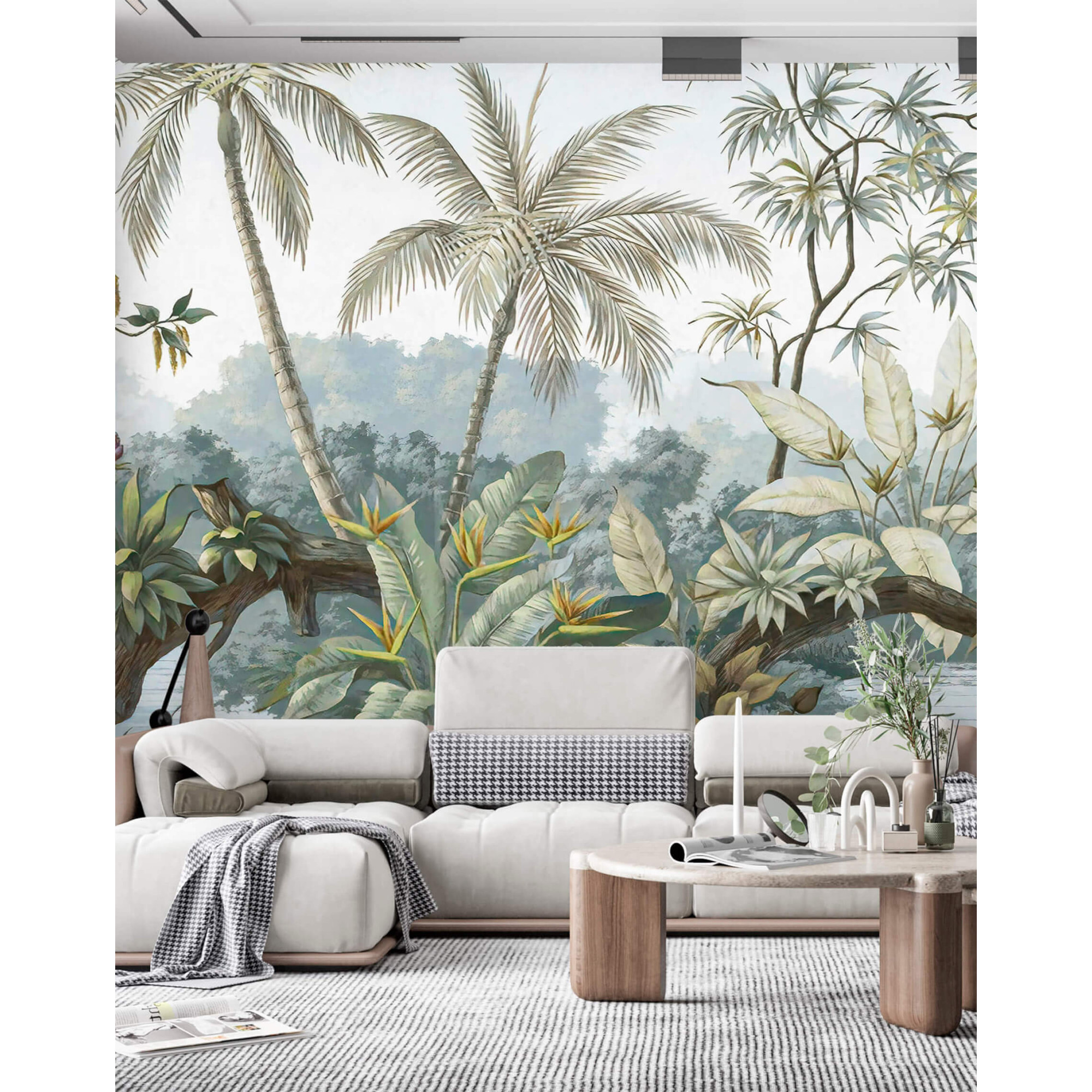 Tropical jungle wall mural, palm tree wallpaper