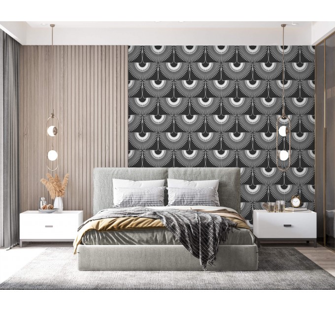 Art deco wallpaper cranes, statement accent wall covering