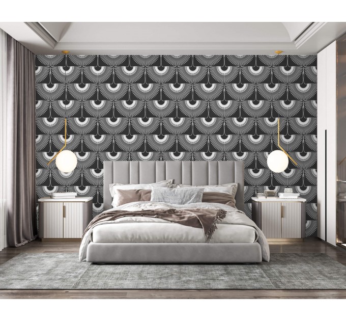 Art deco wallpaper cranes, statement accent wall covering