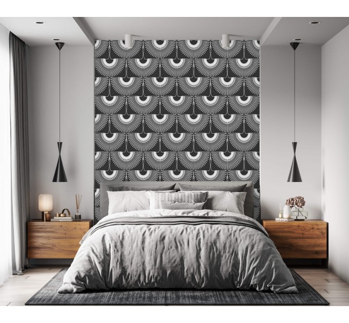 Art deco wallpaper cranes, statement accent wall covering
