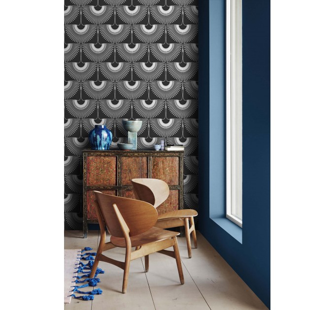Art deco wallpaper cranes, statement accent wall covering