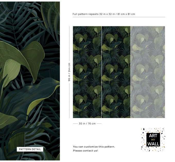 Dark botanical wallpaper green large leaves