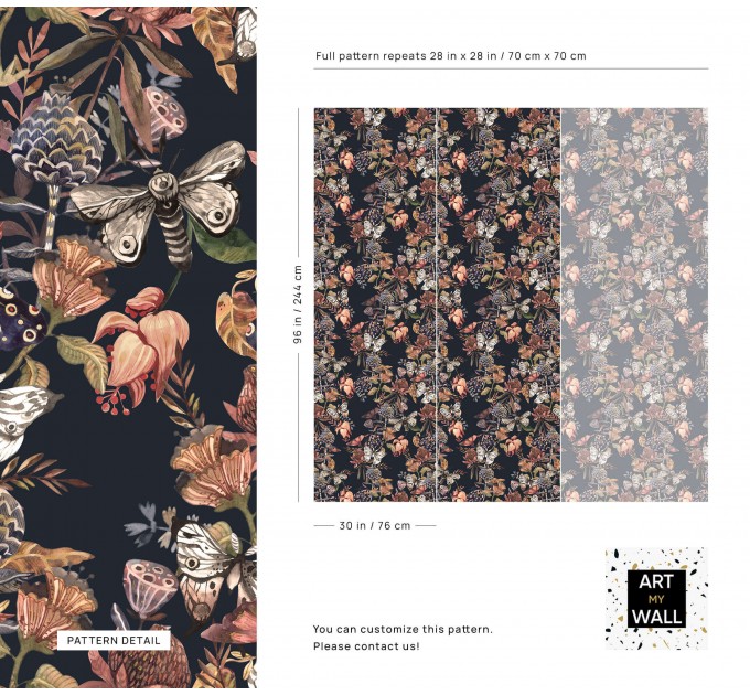 Dark vintage botanical wallpaper | Moths & Flowers