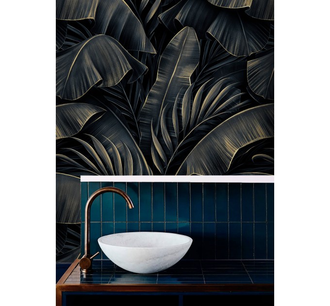 Dark tropical wallpaper large banana leaves
