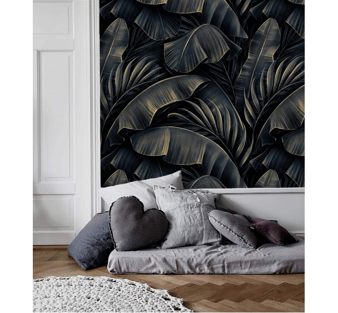 Dark tropical wallpaper large banana leaves