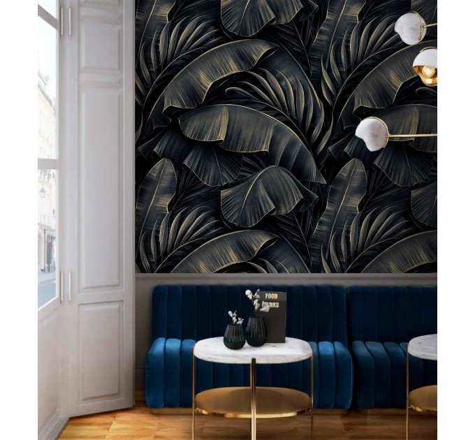 Dark tropical wallpaper large banana leaves