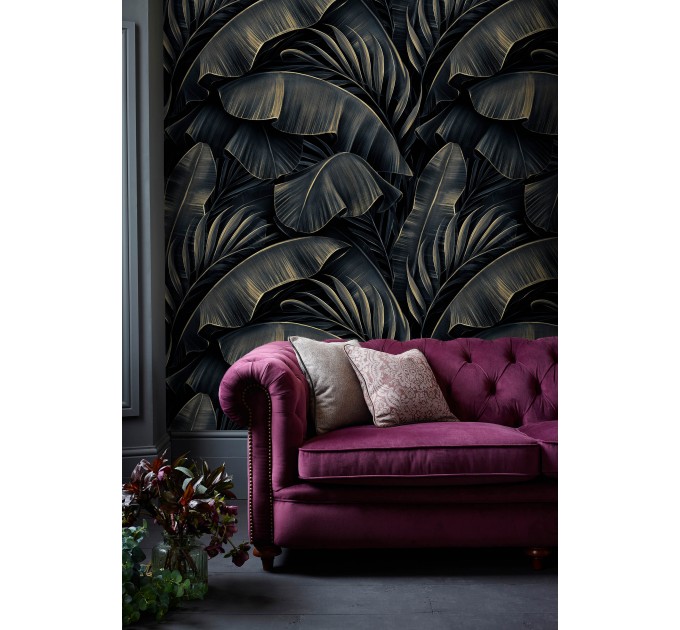 Dark tropical wallpaper large banana leaves