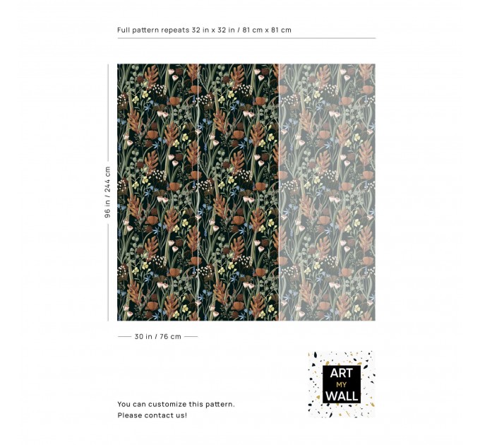 Dark botanical wallpaper Accent wallpaper leaves and herbs