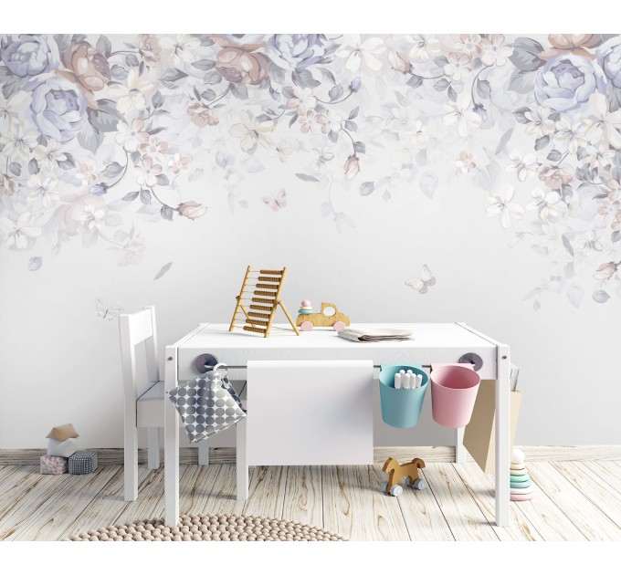 Nursery baby room pastel wallpaper Romantic floral wall