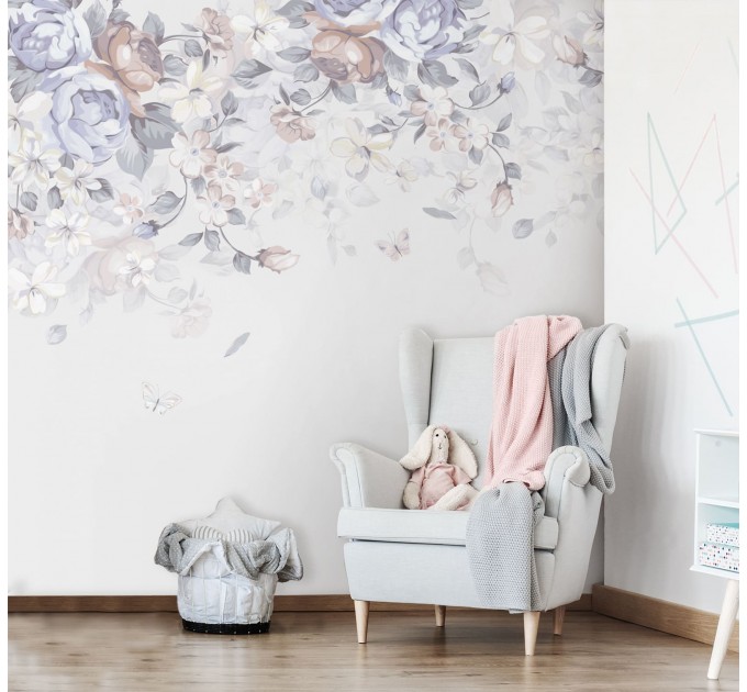Nursery baby room pastel wallpaper Romantic floral wall