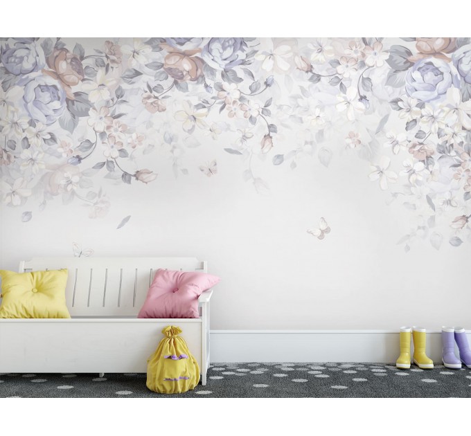 Nursery baby room pastel wallpaper Romantic floral wall