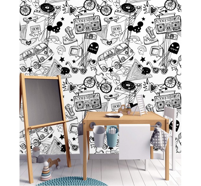 Graffiti monochrome wallpaper Urban style teenage room