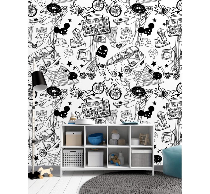 Graffiti monochrome wallpaper Urban style teenage room