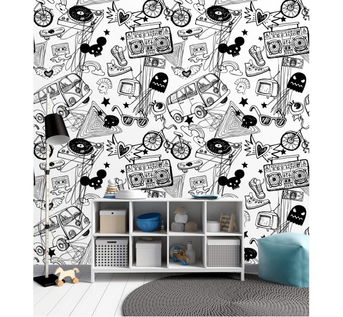 Graffiti monochrome wallpaper Urban style teenage room