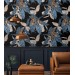 Dark wallpaper Large leaves dark blue