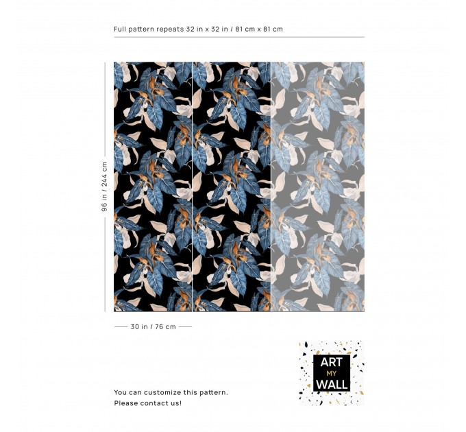 Dark wallpaper Large leaves dark blue