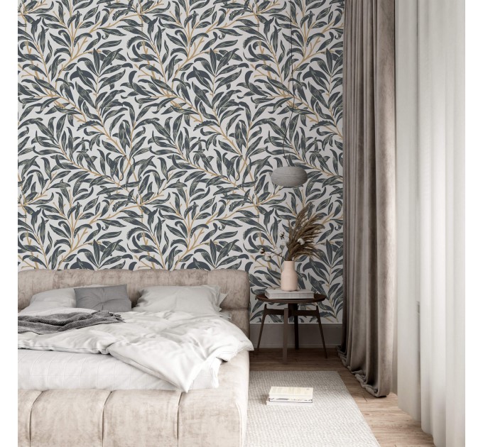 Wallpaper botanical leaves, vintage William Morris style
