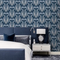 Art Deco style wallpaper dark blue white