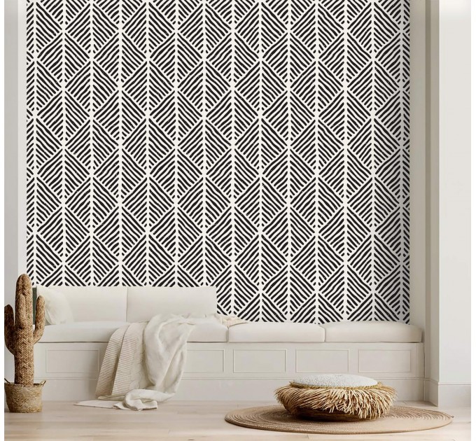 Black and white geometric wallpaper Abstract wall covering