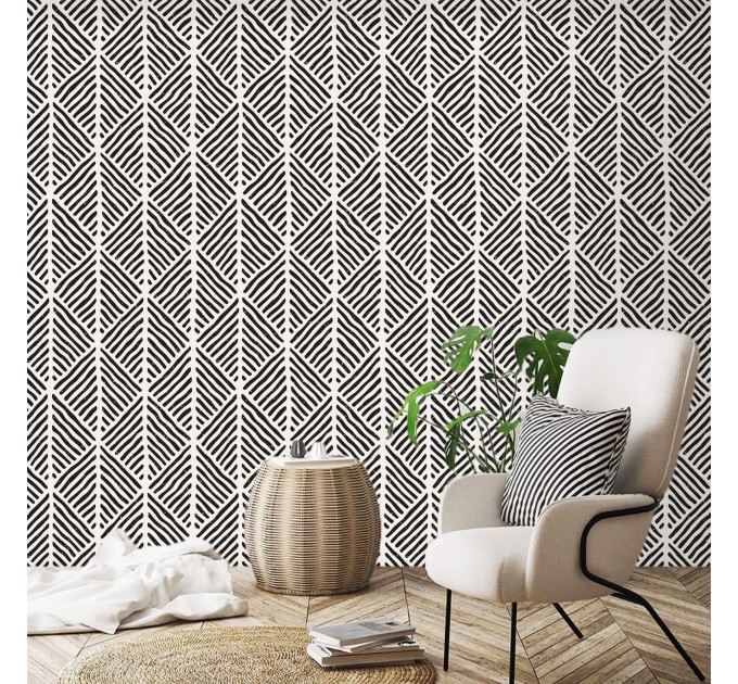 Black and white geometric wallpaper Abstract wall covering