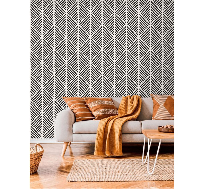 Black and white geometric wallpaper Abstract wall covering
