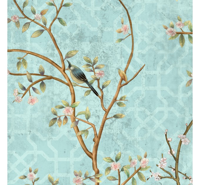 Chinoiserie wallpaper with birds Vintage floral wall mural