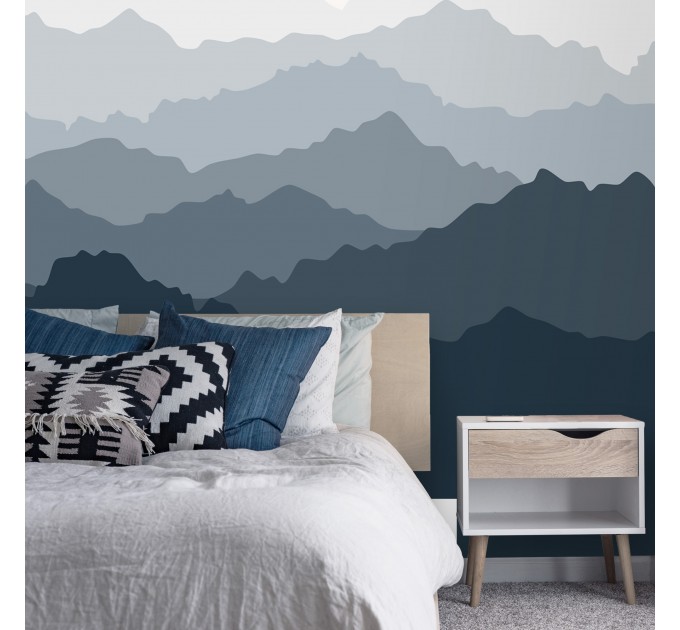 Foggy landscape wallpaper mural Misty mountains wall decor