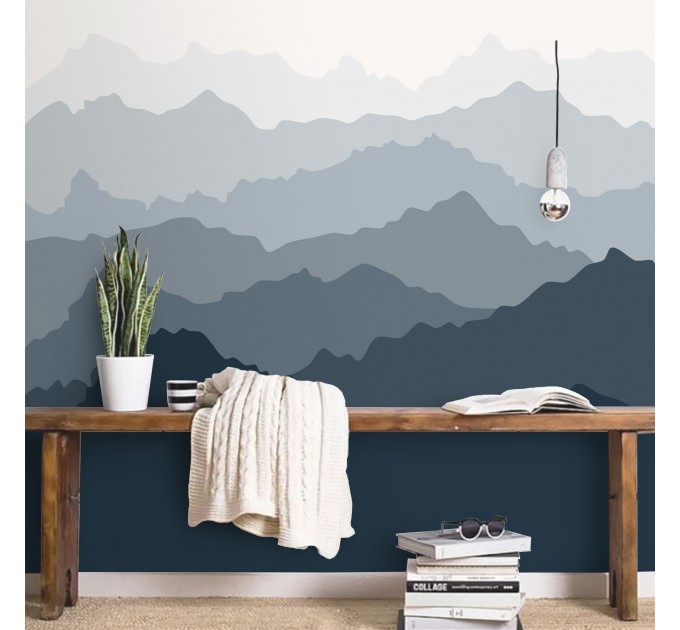 Foggy landscape wallpaper mural Misty mountains wall decor