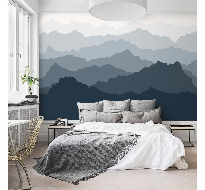 Foggy landscape wallpaper mural Misty mountains wall decor