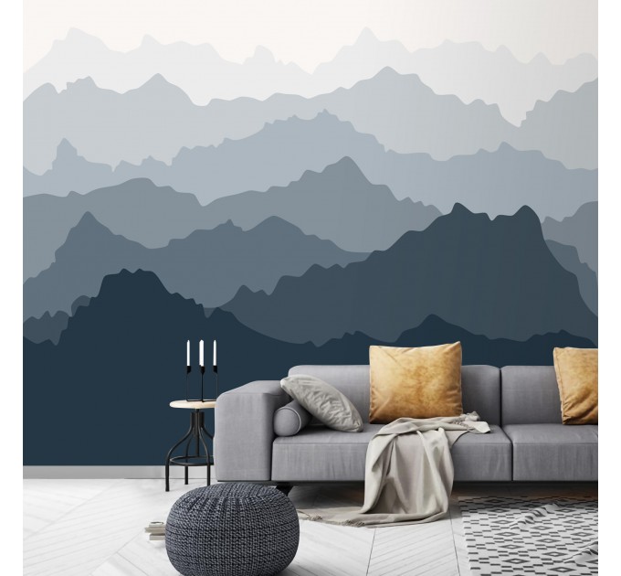 Foggy landscape wallpaper mural Misty mountains wall decor
