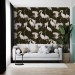 Dark wallpaper with cranes Japanese style wall covering