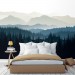 Foggy forest wall mural dark blue mountains