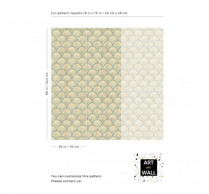 Vintage art deco wallpaper gold non metallic watercolor fans