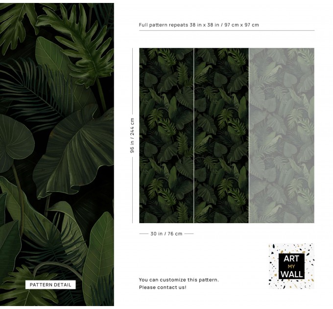 Dark green botanical wallpaper large leaves