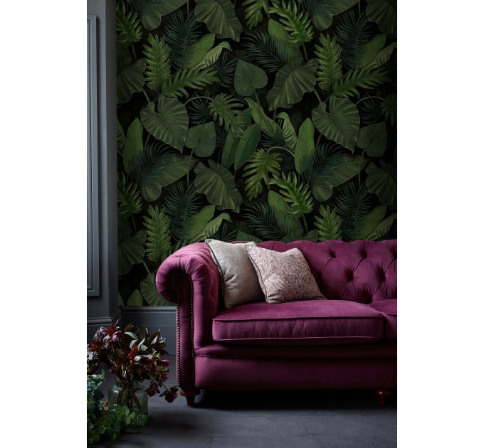 Dark green botanical wallpaper large leaves