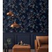 Dark floral wallpaper, dark blue flowers decor