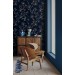 Dark floral wallpaper, dark blue flowers decor